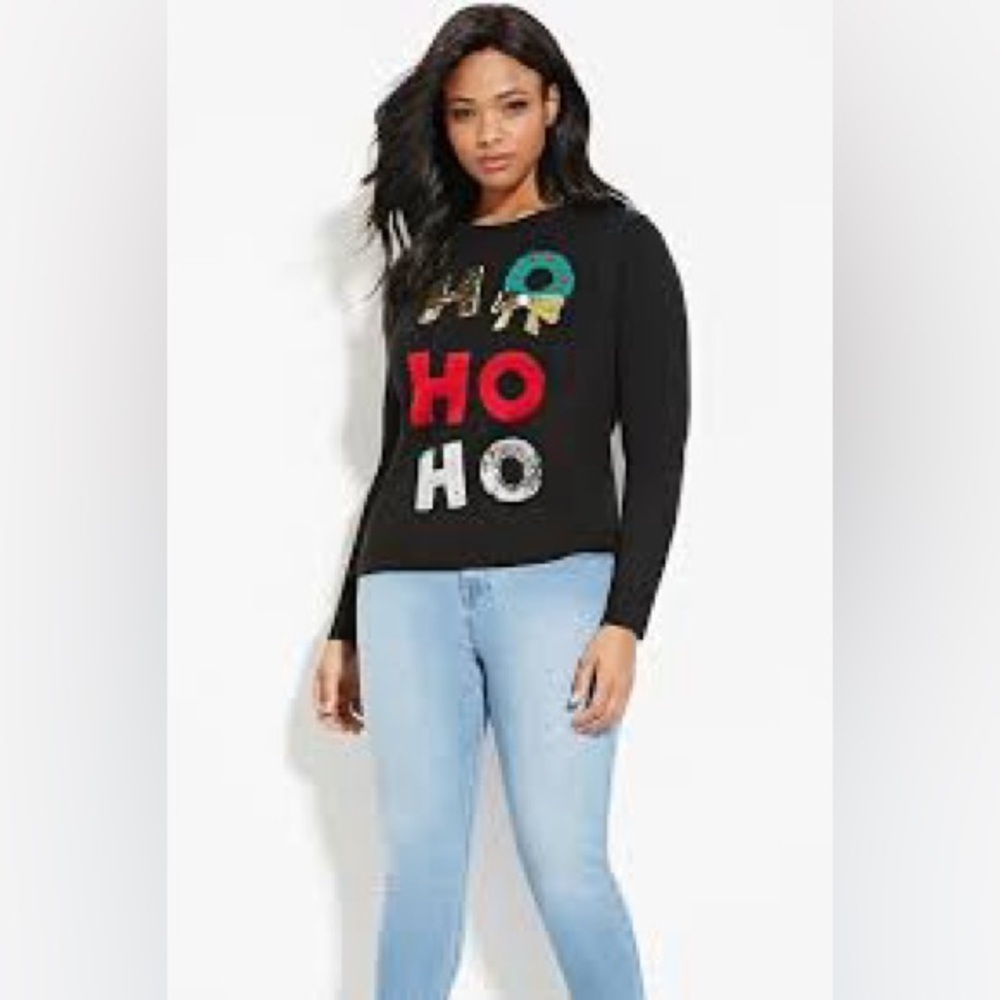 Forever 21 Black Sweater with Festive Design